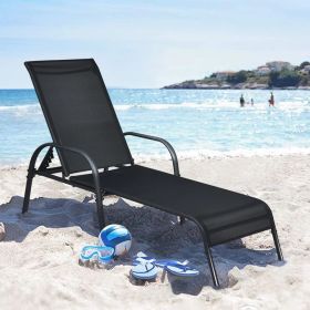 1PC Adjustable Patio Chaise Folding Lounge Chair with Backrest Adjustable Tilt Armrest (Color: Black)