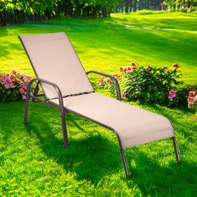 1PC Adjustable Patio Chaise Folding Lounge Chair with Backrest Adjustable Tilt Armrest (Color: Brown)