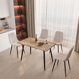 47" Modern minimalist MDF wood color dining table and Beige dining chair for 4,black metal legs, small sized dining table, office desk, kitchen t (Color: Wood color+beige)